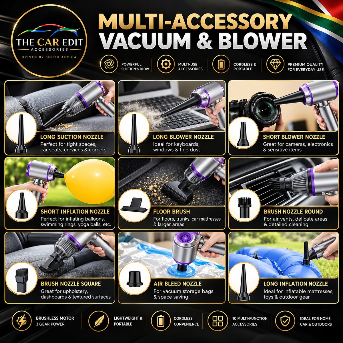 The Detail Vac Pro's 9 nozzles and attachments and what each is for