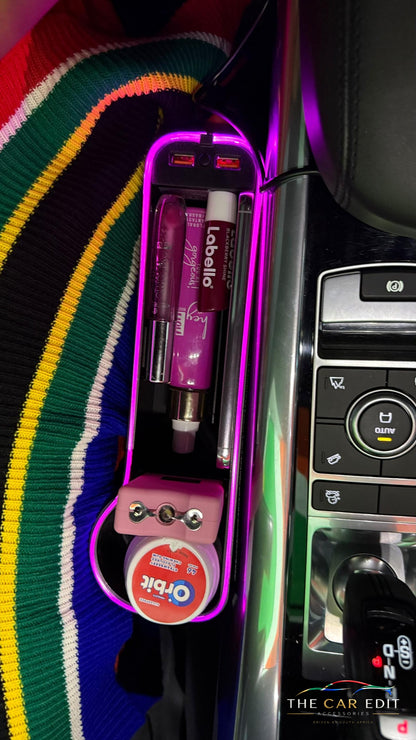 Top view of The Gap Keeper Pro passenger side glowing pink