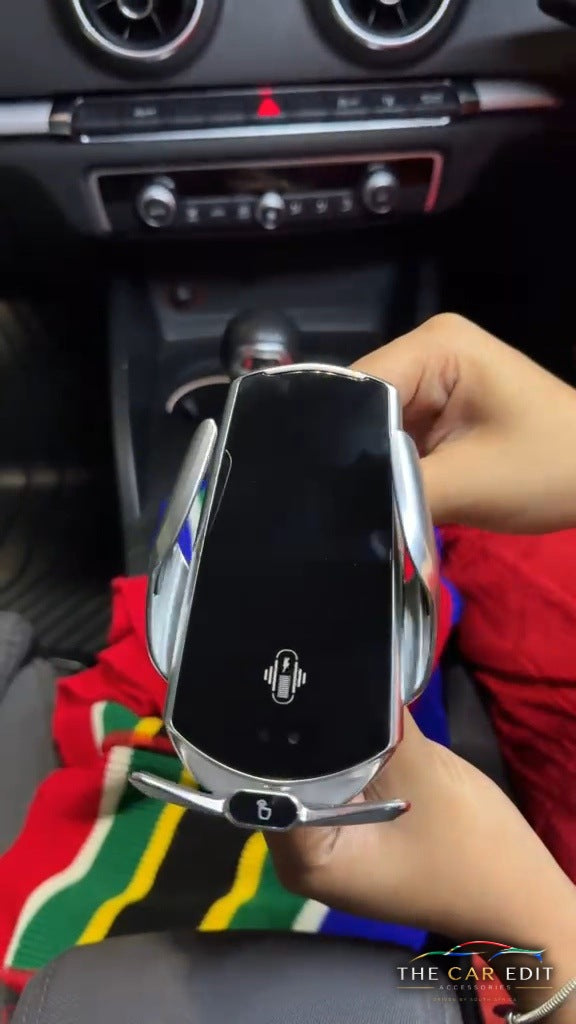 GripBot wireless charging mount with auto-clamp arms closed